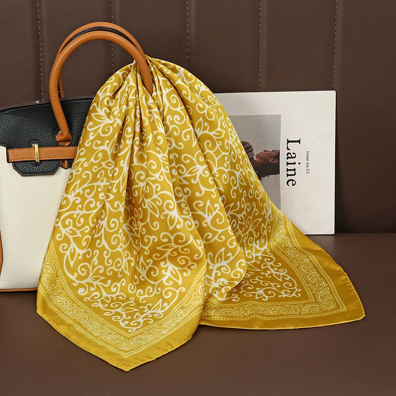 Foulard Carré Satiné Femme – Imprimé Floral, Élégant & Multifonction - Vestico