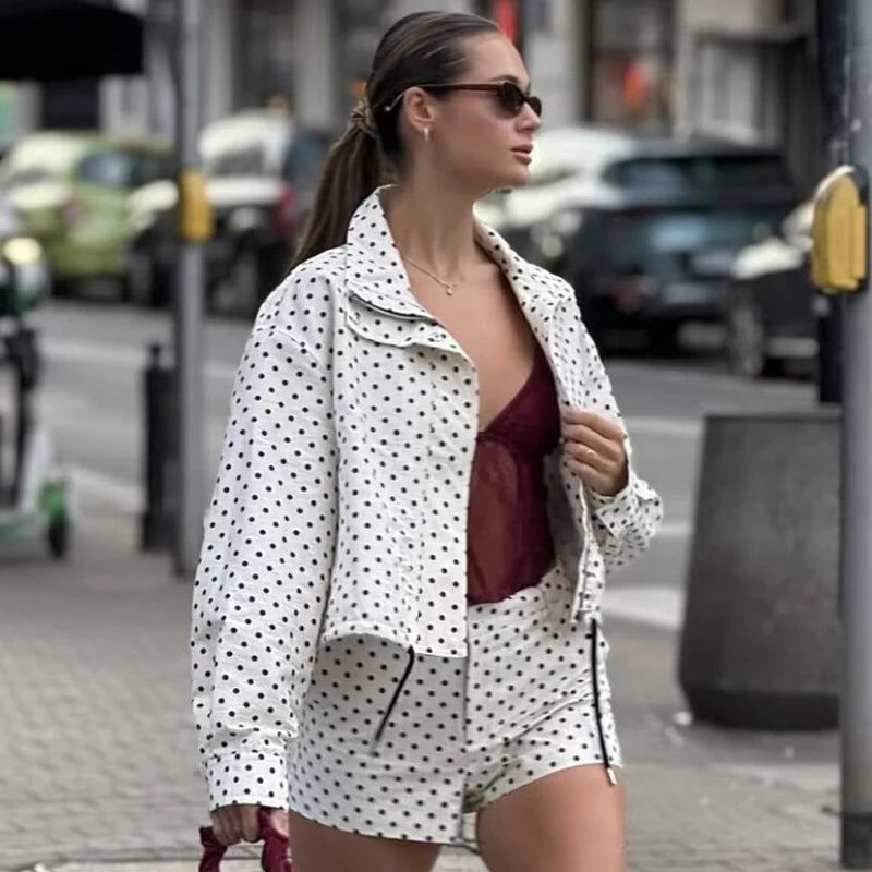 Veste bomber femme à pois – Coupe oversize, col montant & style streetwear