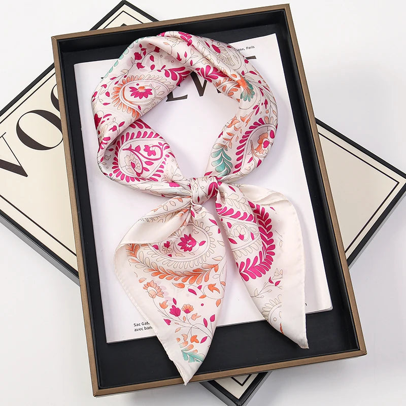 Bohemian Style Print Luxury Brand Silk Square Scarf Women Satin Shawls Neckerchief Wrap Scarves Bandana Hair Hjiab Floral - Vestico