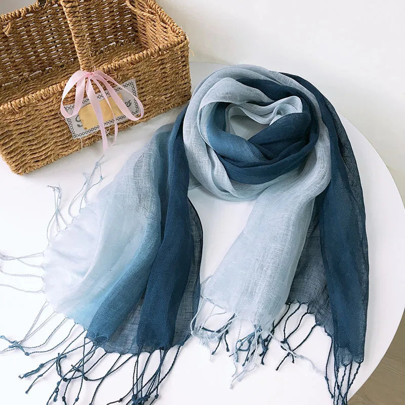 Écharpe Femme en Lin 100 % – Dégradé de Couleurs, Légère & Élégante - Vestico