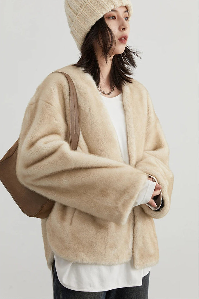 Veste femme ample à col V – manteau chaud style casual automne hiver