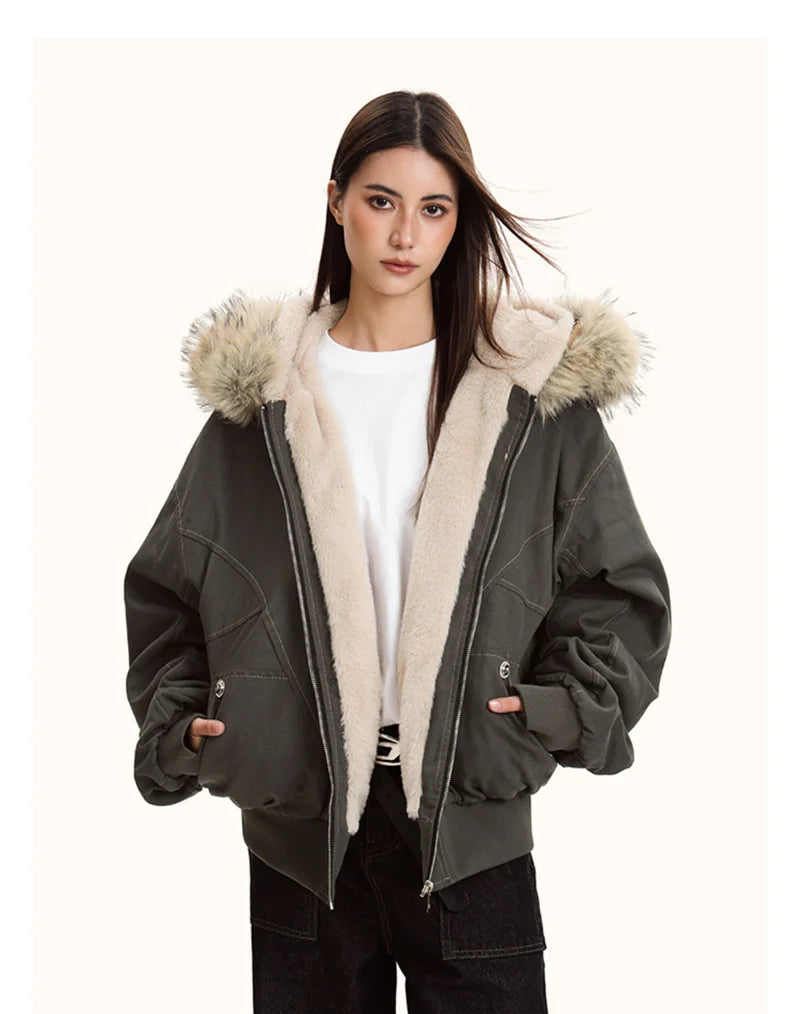 Parka d’hiver à capuche avec col en fausse fourrure – style Y2K streetwear