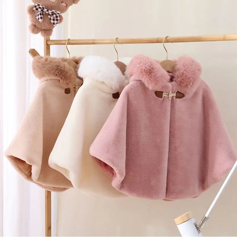 Baby Girl Cloak Faux Fur Winter Infant Toddler Child Princess Hooded Cape Fur Collar Baby Outwear Top Warm Clothes 1-7 Years Old - Vestico