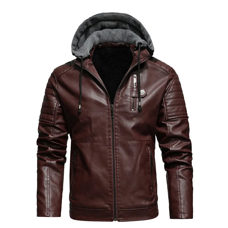 Veste Homme en Simili Cuir avec Capuche – Coupe Slim, Doublure Chaude, Style Motard Élégant - Vestico