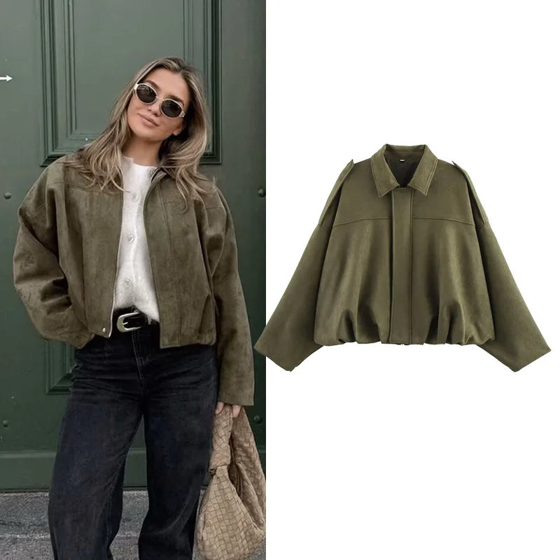 Bomber Femme Vintage – Veste Chic à Col Revers et Manches Longues - Vestico