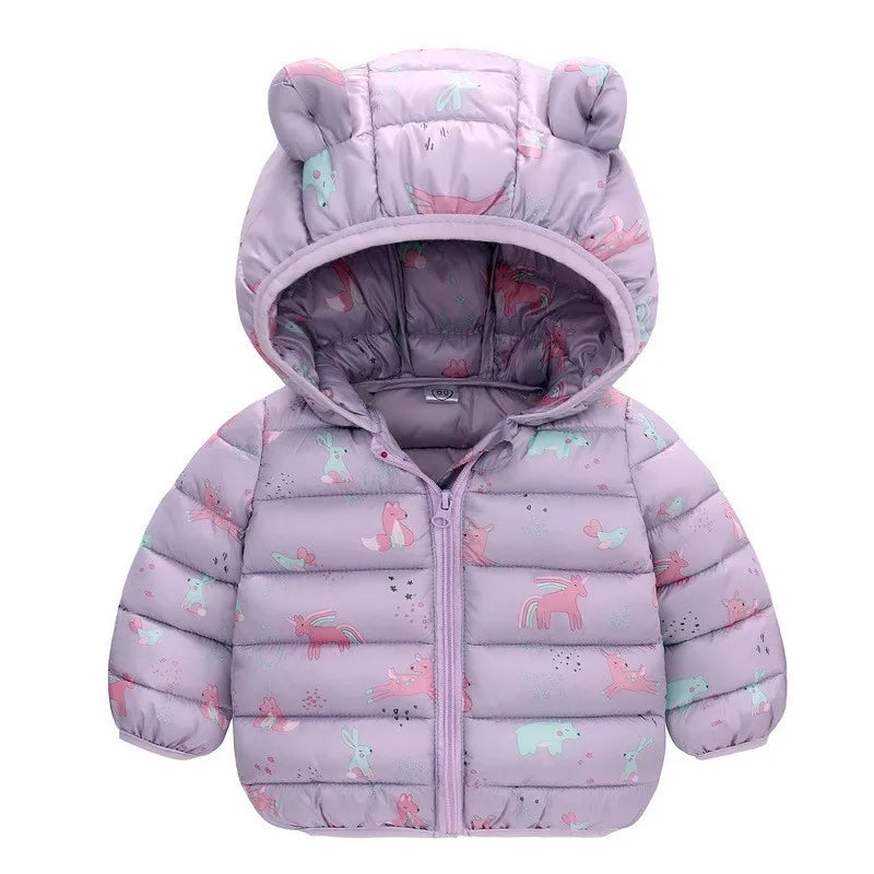Children Boys Baby Hooded Lightweight Down Jackets Warm Outerwear Autumn Kids Girls Coats Cartoon Dinosaur Print Casual Clothing - Vestico