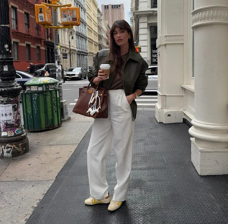 Veste Femme en Simili Cuir Vert Armée – Col Montant, Zippée, Coupe Loose - Vestico