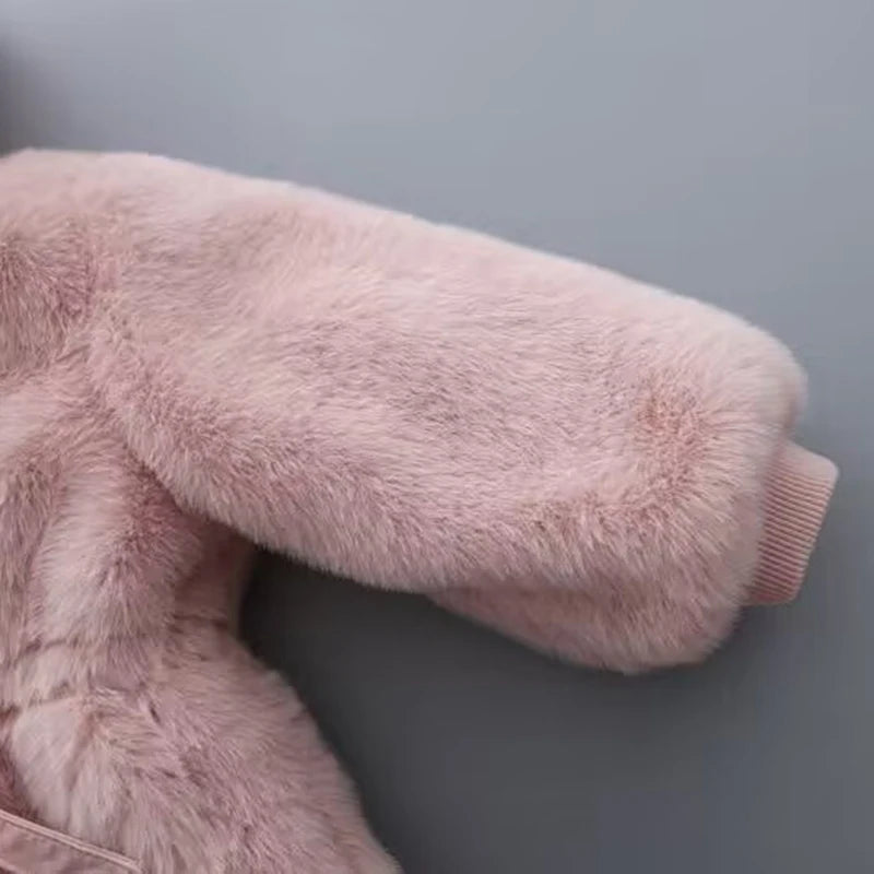 Winter Girls Coat Super Warm Mink Fur Padded Thickened Long Sleeve Hooded Coats Baby Kids Children Jacket Plush Outerwear - Vestico