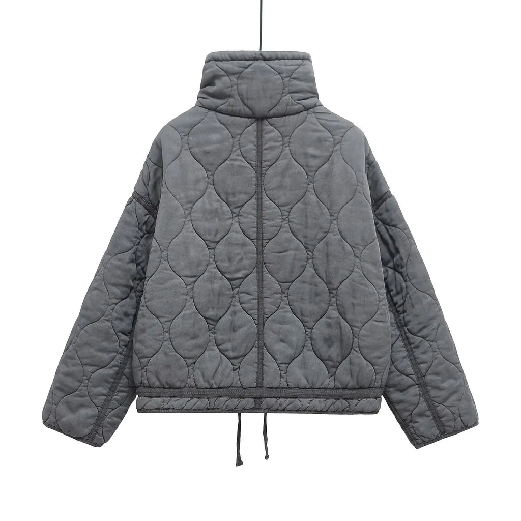 Veste Matelassée Femme Col Montant avec Cordon à la Taille, Style Rétro Décontracté Automne/Hiver 2025