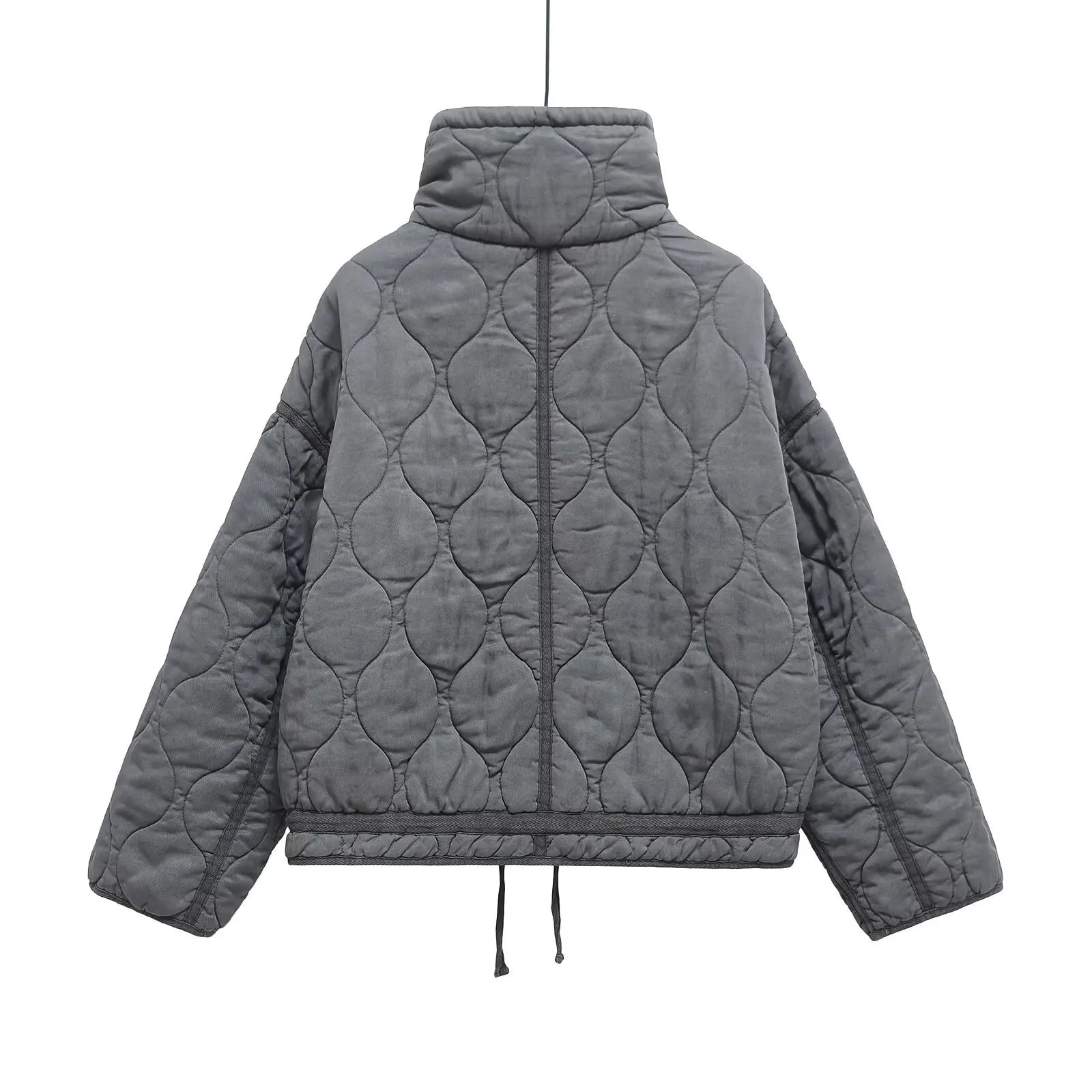 Veste Matelassée Femme Col Montant avec Cordon à la Taille, Style Rétro Décontracté Automne/Hiver 2025