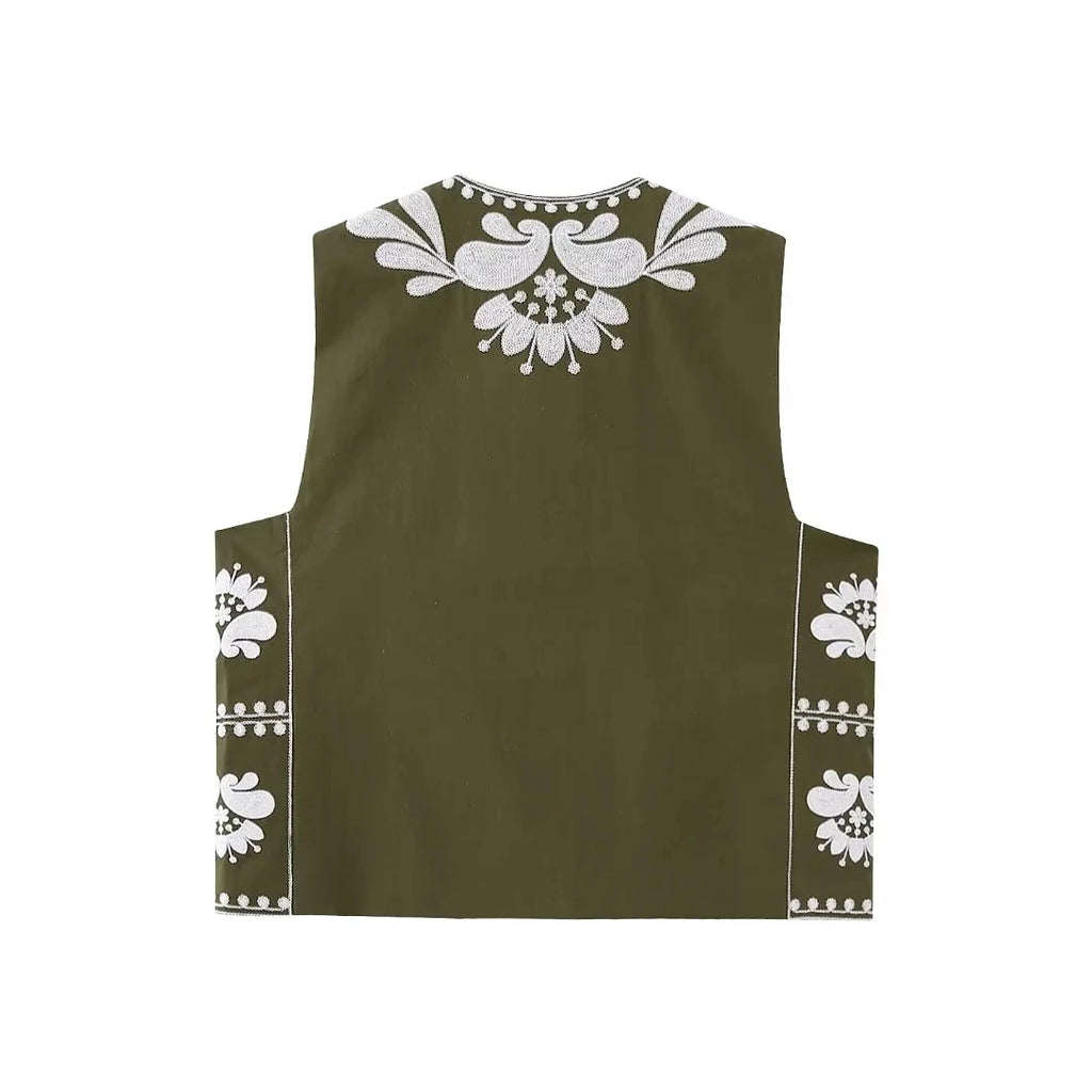 Gilet Femme Brodé Floral – Sans Manches Été 2025 - Vestico
