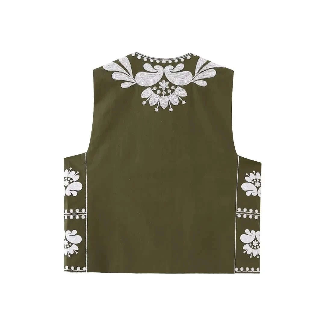 Gilet Femme Brodé Floral – Sans Manches Été 2025 - Vestico