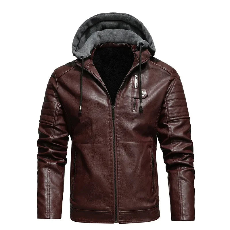 Veste Homme en Simili Cuir avec Capuche – Coupe Slim, Doublure Chaude, Style Motard Élégant - Vestico