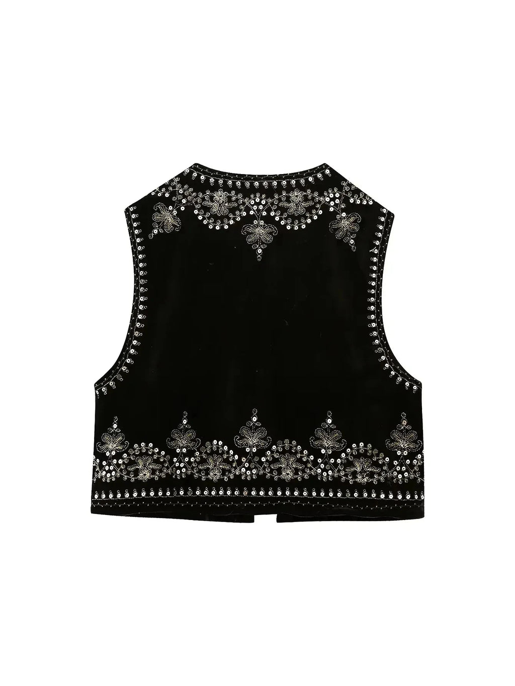 Gilet Femme Vintage Velours Brodé – Sans Manches Col V - Vestico