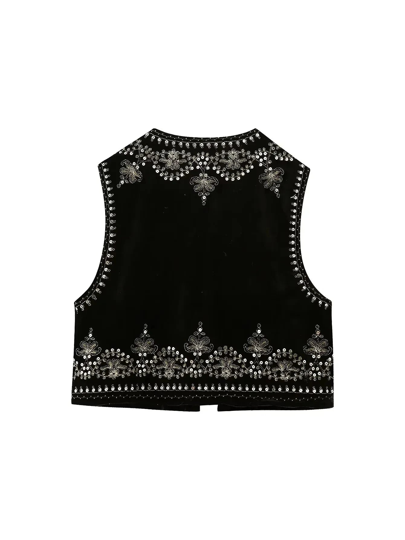 Gilet Femme Vintage Velours Brodé – Sans Manches Col V - Vestico