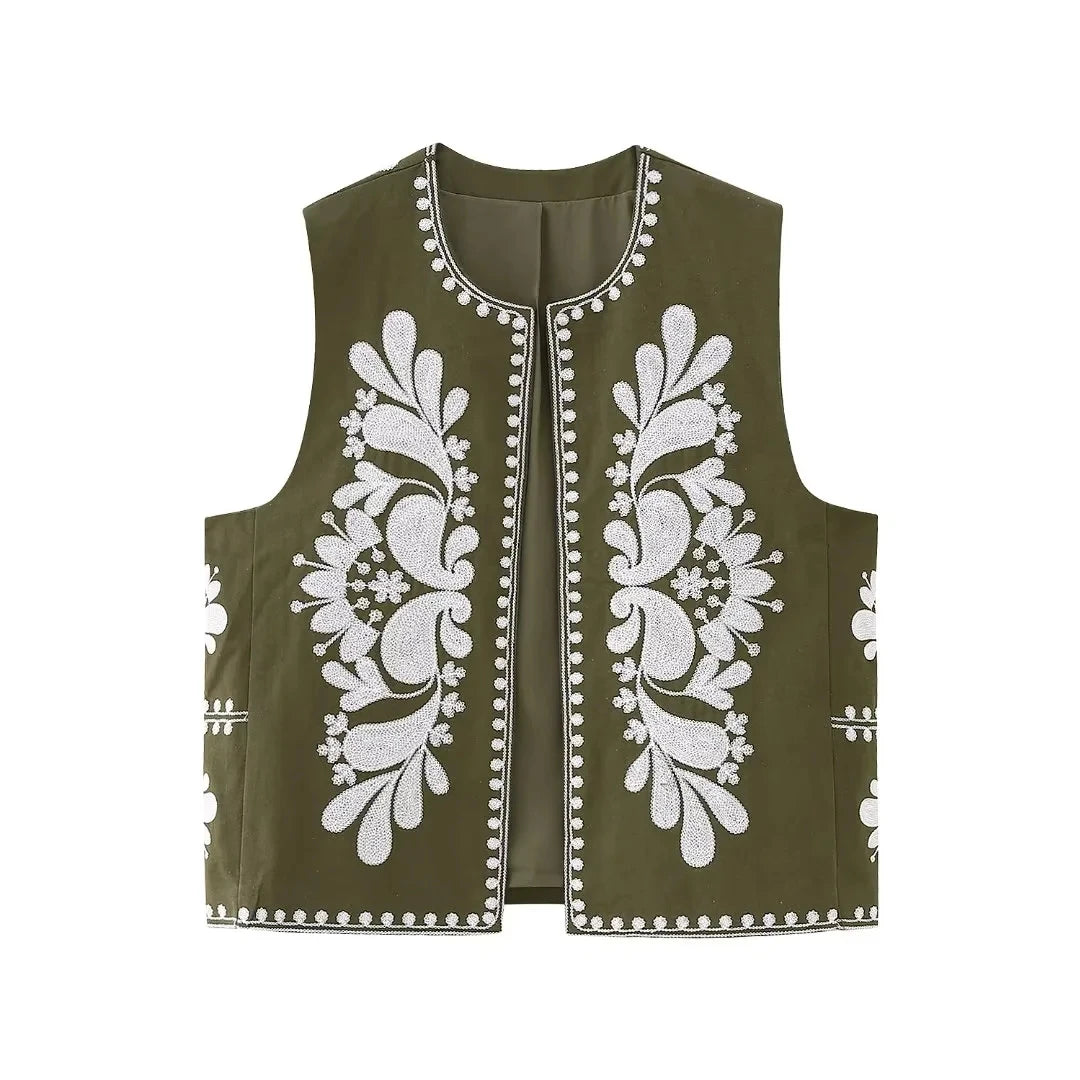 Gilet Femme Brodé Floral – Sans Manches Été 2025 - Vestico