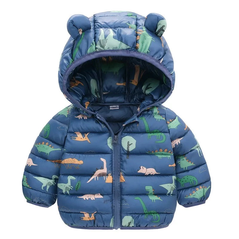 Children Boys Baby Hooded Lightweight Down Jackets Warm Outerwear Autumn Kids Girls Coats Cartoon Dinosaur Print Casual Clothing - Vestico