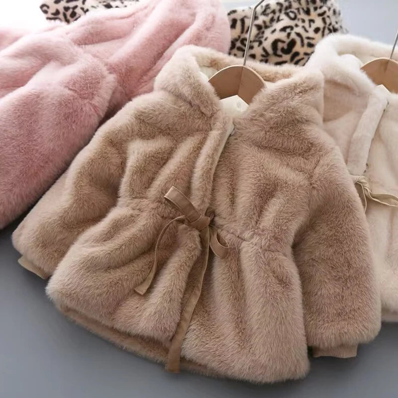 Winter Girls Coat Super Warm Mink Fur Padded Thickened Long Sleeve Hooded Coats Baby Kids Children Jacket Plush Outerwear - Vestico