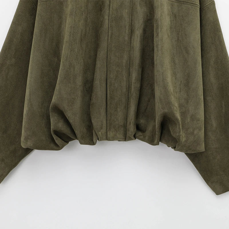 Veste Bomber Femme Suédine – Col Revers, Coupe Courte, Style Racing Chic - Vestico