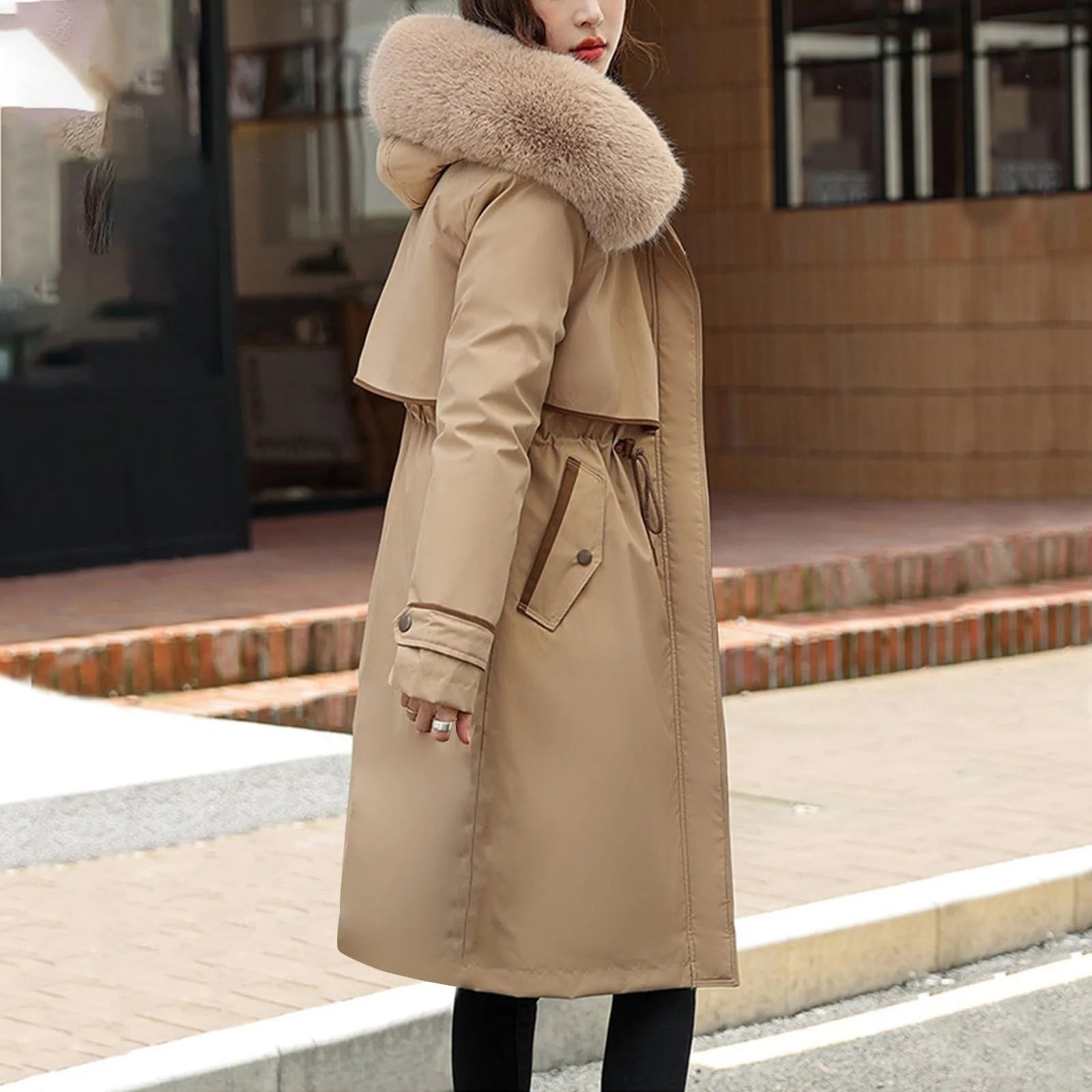 Manteau long femme à capuche – style coréen chaud pour l’hiver