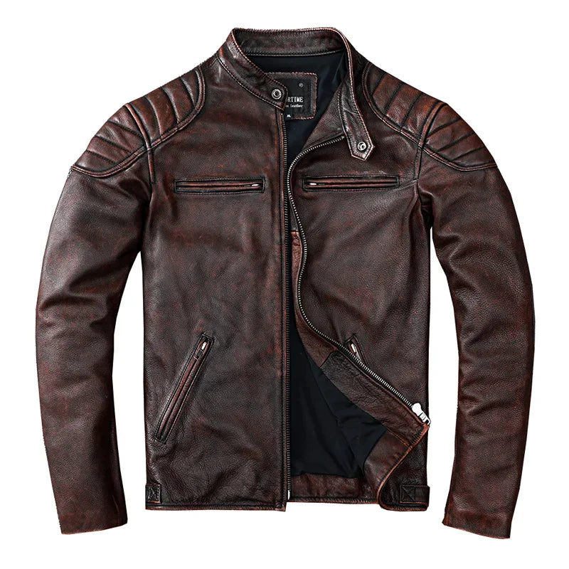 Veste Motard Homme en Cuir Véritable Camel – Style Vintage Slim - Vestico
