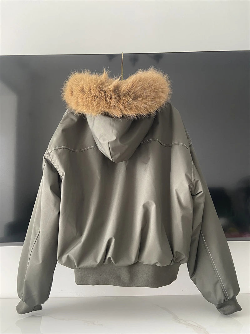Parka d’hiver à capuche avec col en fausse fourrure – style Y2K streetwear