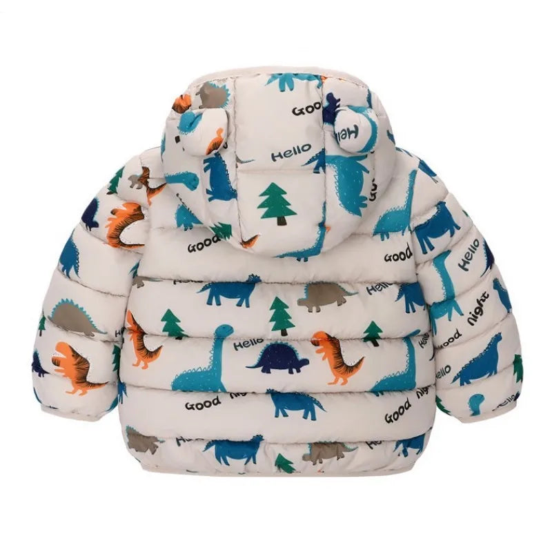 Children Boys Baby Hooded Lightweight Down Jackets Warm Outerwear Autumn Kids Girls Coats Cartoon Dinosaur Print Casual Clothing - Vestico