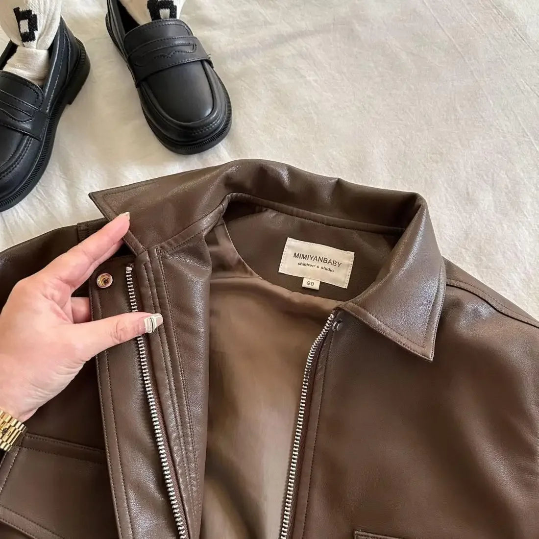 Veste Simili-Cuir Enfant Unisexe, Style Coréen Chic - Vestico