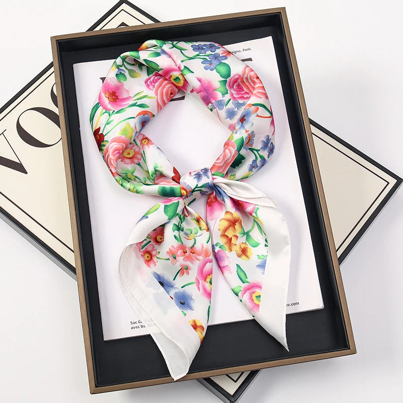 Bohemian Style Print Luxury Brand Silk Square Scarf Women Satin Shawls Neckerchief Wrap Scarves Bandana Hair Hjiab Floral - Vestico