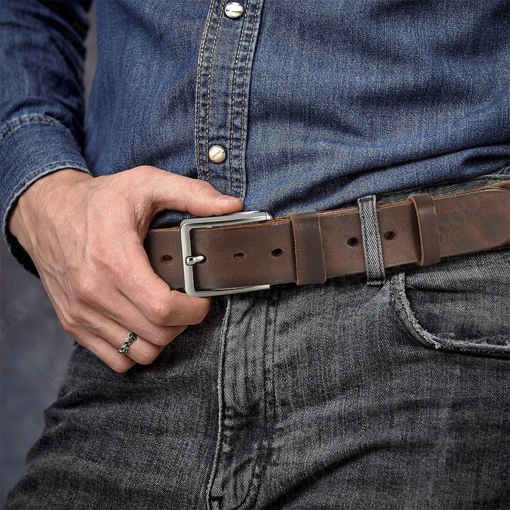 Ceinture Homme en Cuir – Boucle à Ardillon Métallique & Style Casual