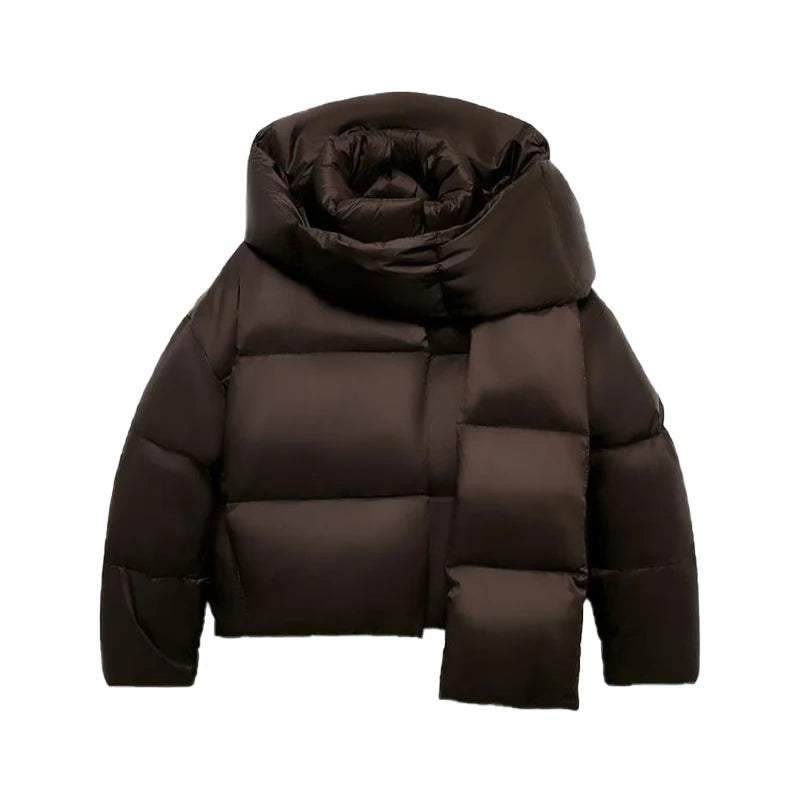 Manteau hiver femme à capuche – col écharpe chaud et doux