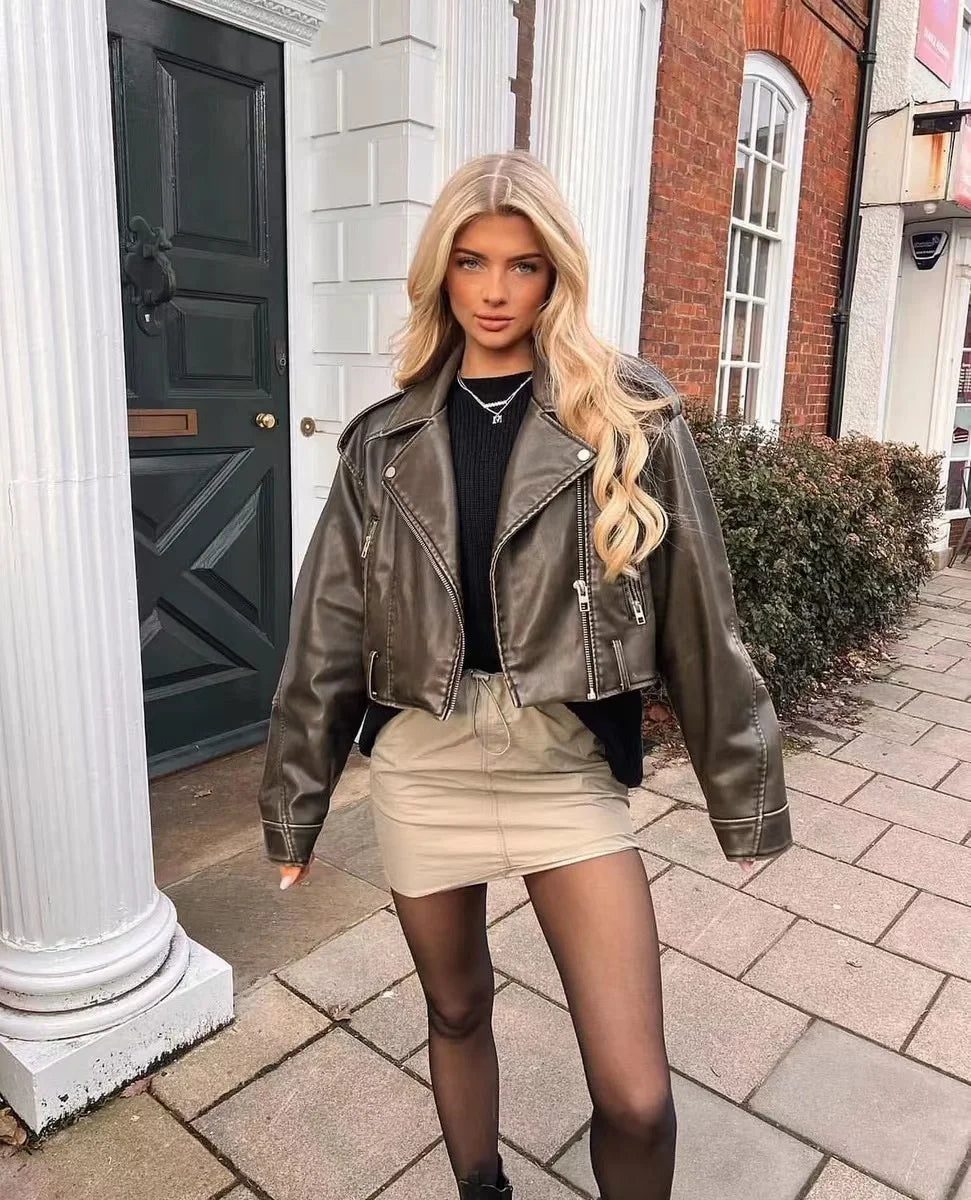 Veste Courte Femme – Simili cuir Vintage avec Ceinture - Vestico