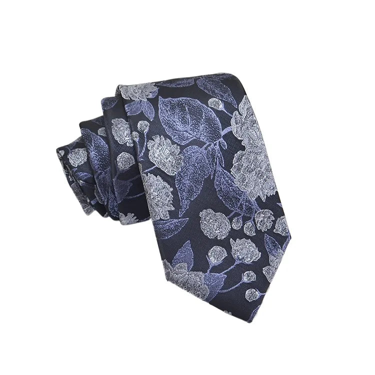 Cravate Homme en Jacquard – Motifs Floraux & Pois, 145 × 8 cm