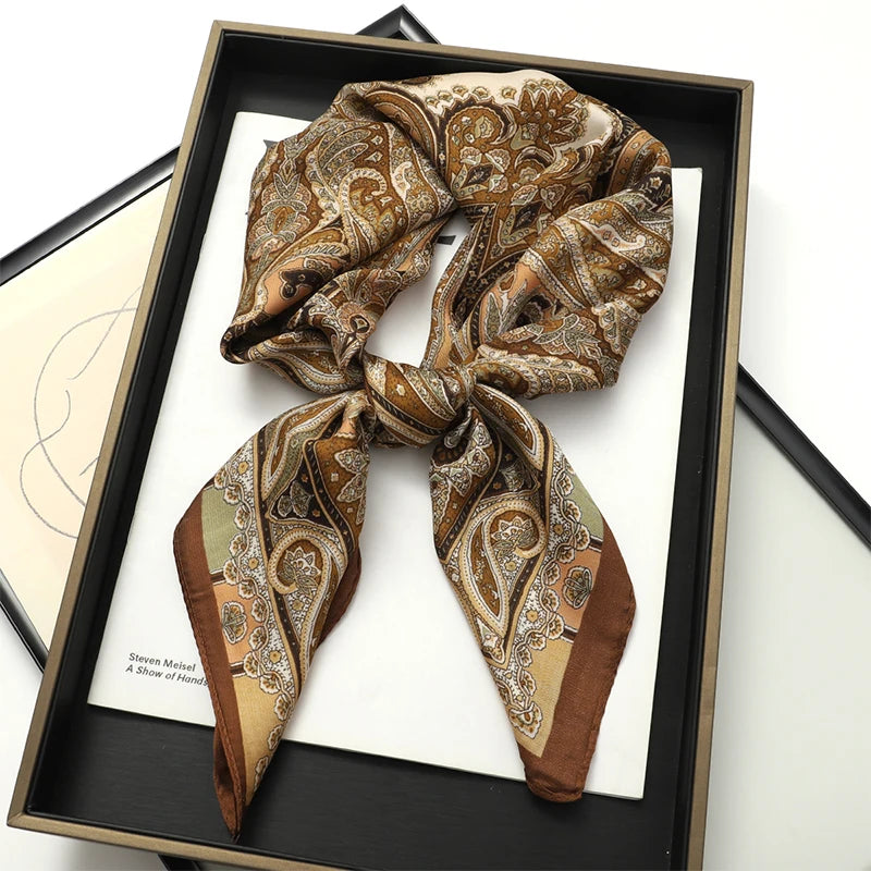 Bohemian Style Print Luxury Brand Silk Square Scarf Women Satin Shawls Neckerchief Wrap Scarves Bandana Hair Hjiab Floral - Vestico