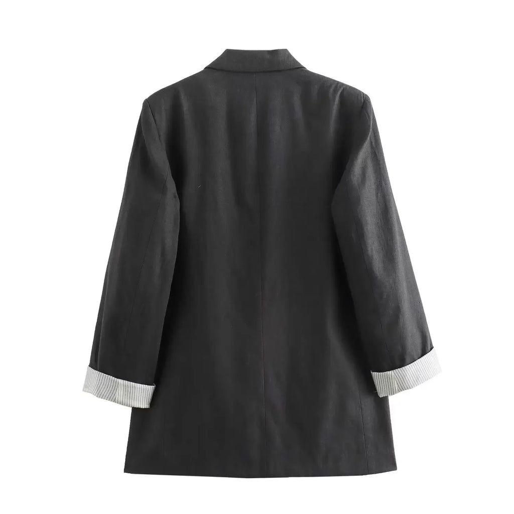 Blazer Femme Chic en Lin – Col Revers, Manches Longues Repliées, Style Business Décontracté - Vestico
