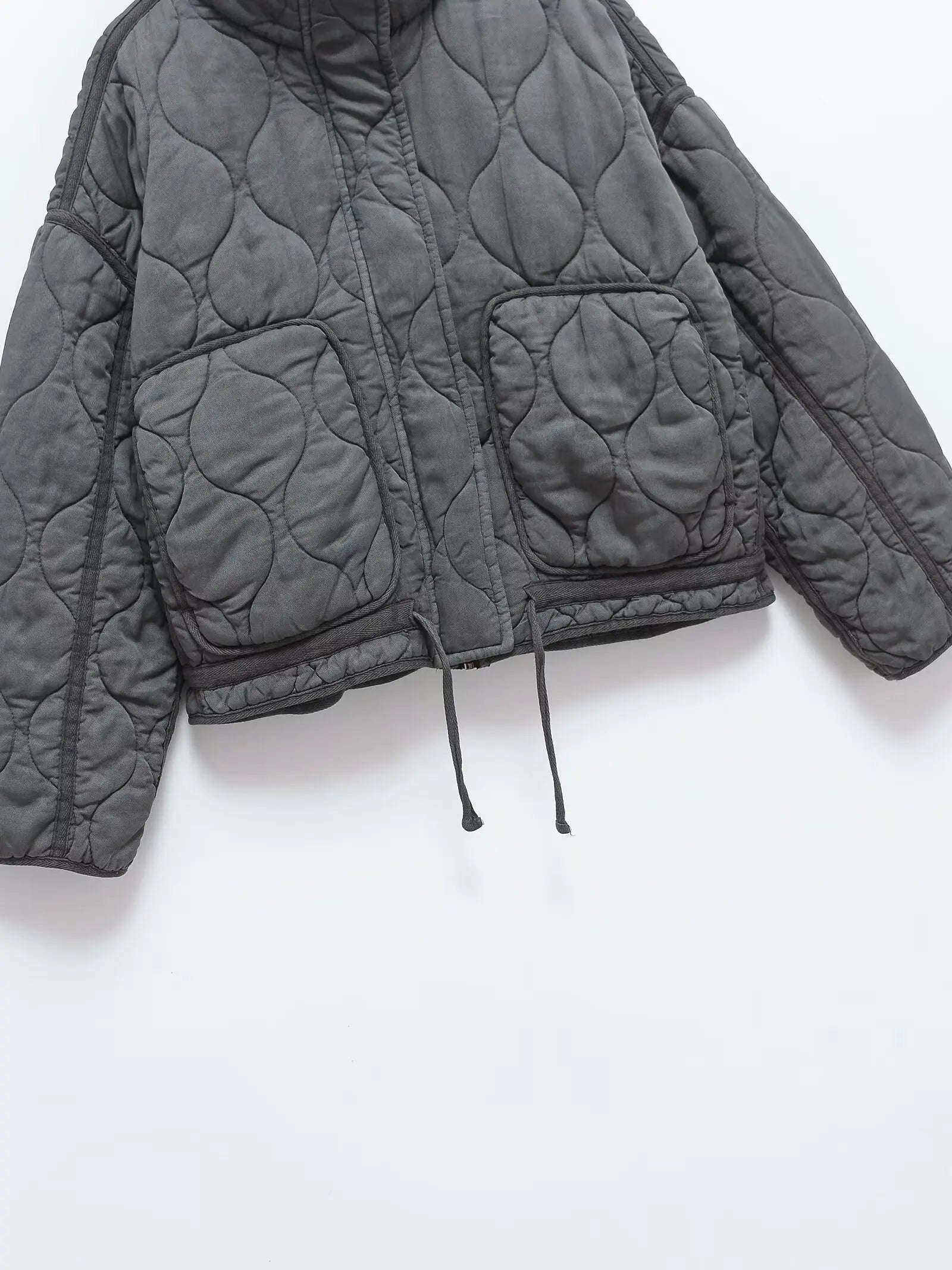 Veste Matelassée Femme Col Montant avec Cordon à la Taille, Style Rétro Décontracté Automne/Hiver 2025