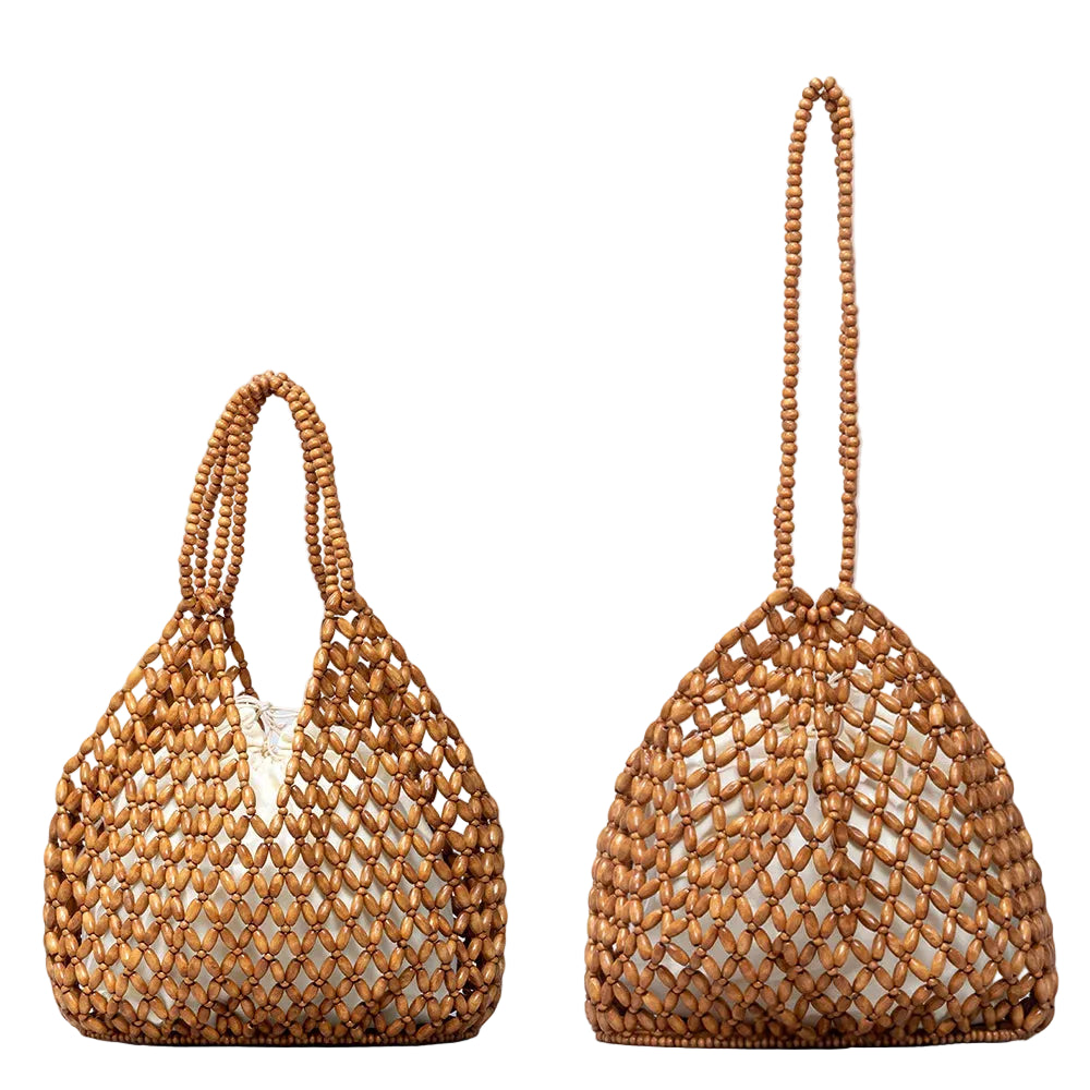 Sac Seau Femme en Perles de Bois – Fait Main, Rétro & Élégant