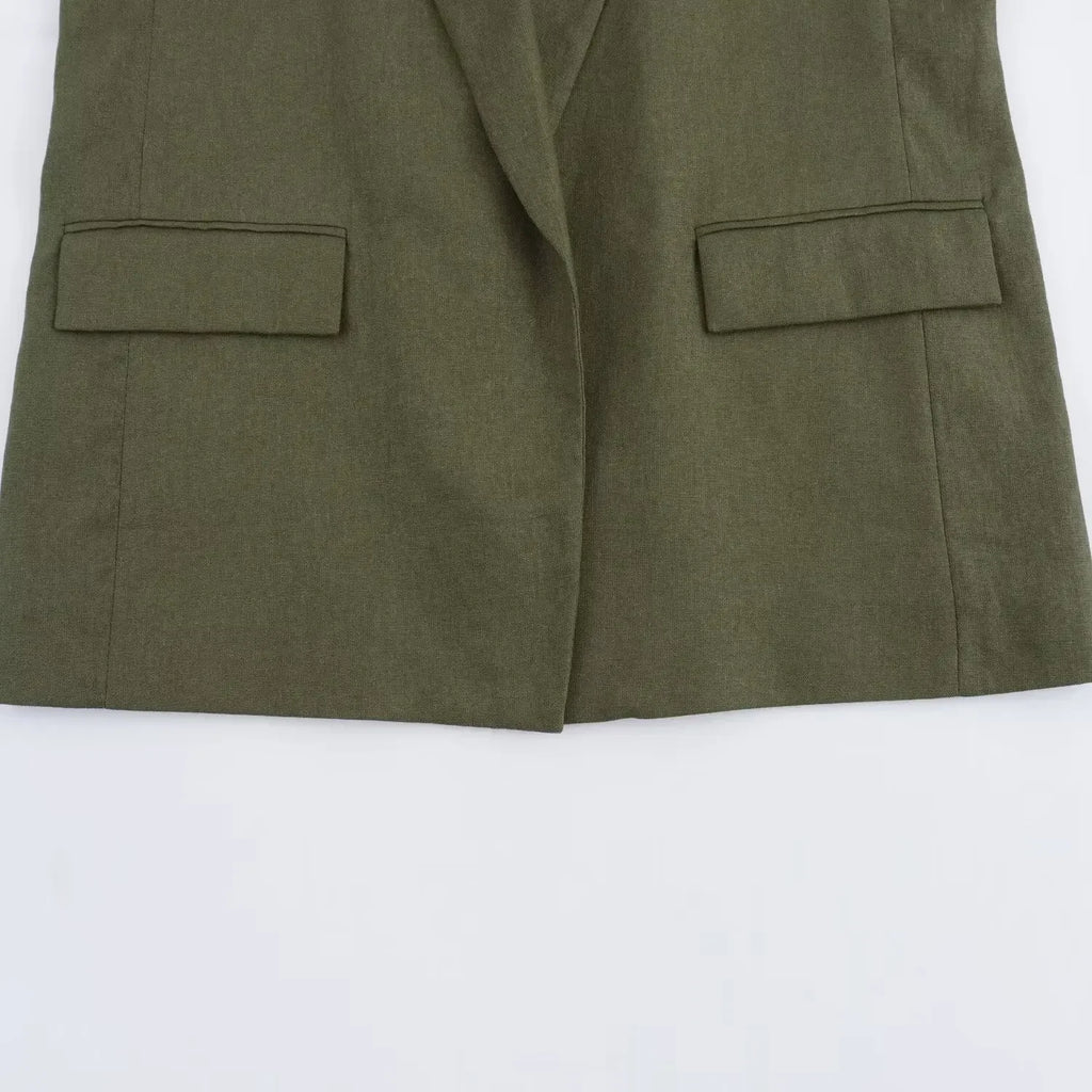 Blazer Femme Chic en Lin – Col Revers, Manches Longues Repliées, Style Business Décontracté - Vestico