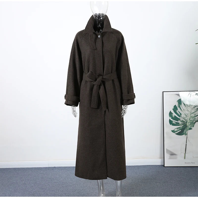 Manteau Long Élégant à Ceinture – Double Boutonnage Gris pour l’Automne/Hiver - Vestico