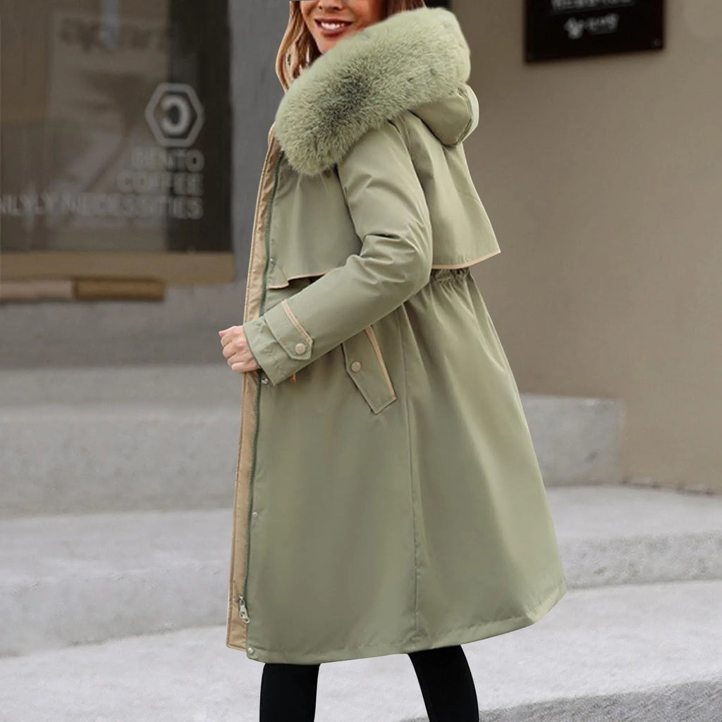 Manteau long femme à capuche – style coréen chaud pour l’hiver
