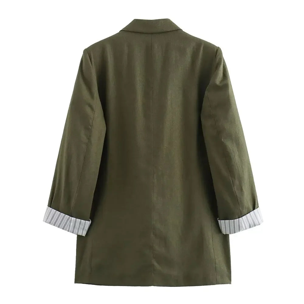Blazer Femme Chic en Lin – Col Revers, Manches Longues Repliées, Style Business Décontracté - Vestico