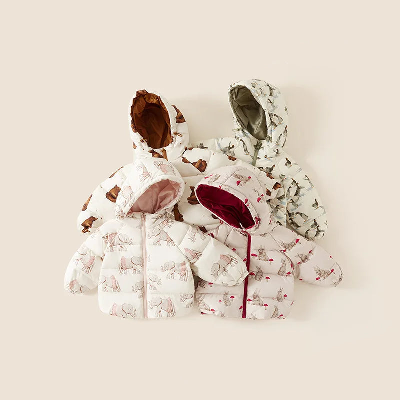 Doudoune Hiver Enfant – Motifs Lapin & Éléphant, Chaude et Coupe-Vent (18M à 7 Ans) - Vestico