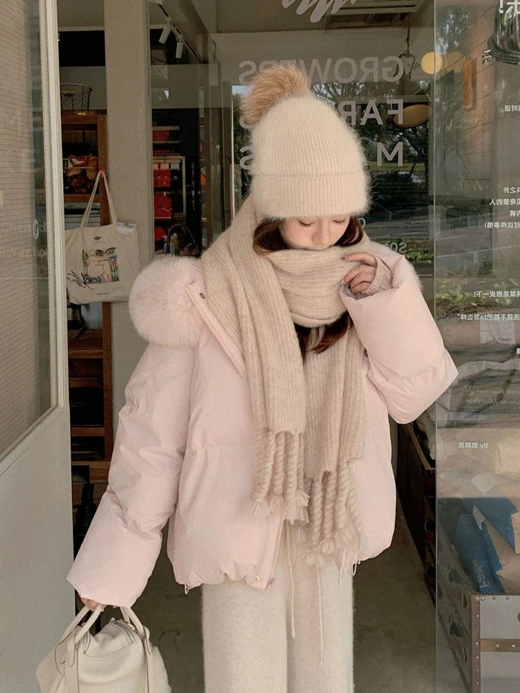 Parka femme rose à capuche – manteau d’hiver chaud style coréen