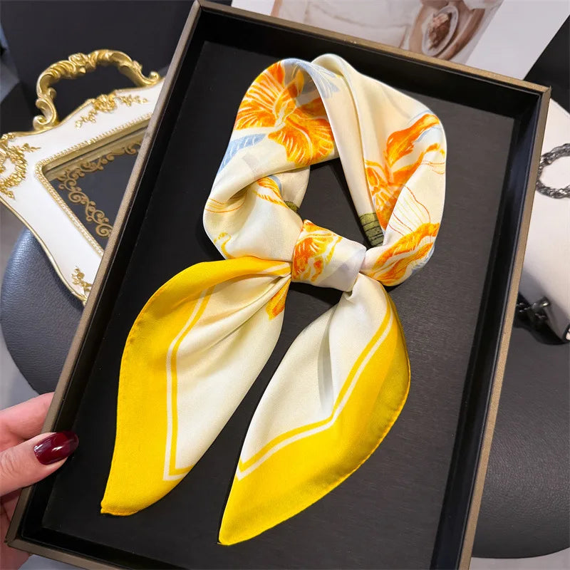 Bohemian Style Print Luxury Brand Silk Square Scarf Women Satin Shawls Neckerchief Wrap Scarves Bandana Hair Hjiab Floral - Vestico