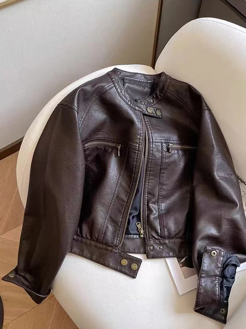 Veste Crop Simili cuir Femme – Style Y2K - Vestico