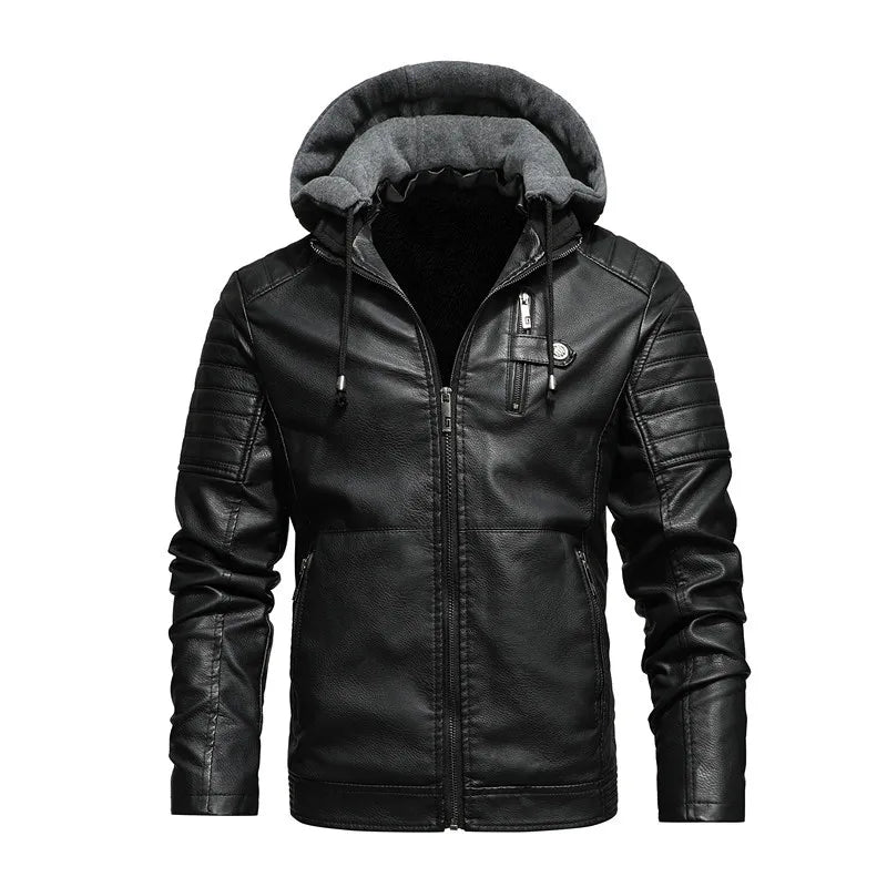 Veste Homme en Simili Cuir avec Capuche – Coupe Slim, Doublure Chaude, Style Motard Élégant - Vestico