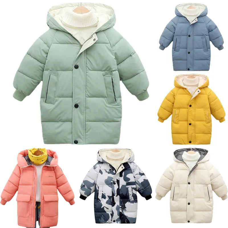 Kids Down Long Outerwear Winter Autumn Teen Cotton Clothes Boys Girls Cotton-Padded Parka Coats Big Children Thicken Warm Jacket - Vestico