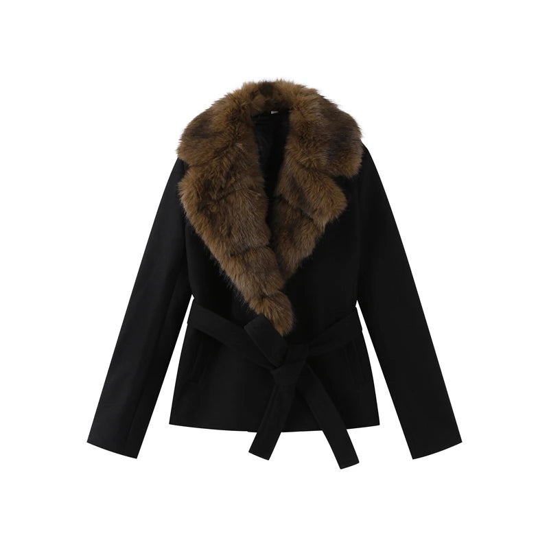 Veste courte femme en fausse fourrure patchwork – style streetwear hiver