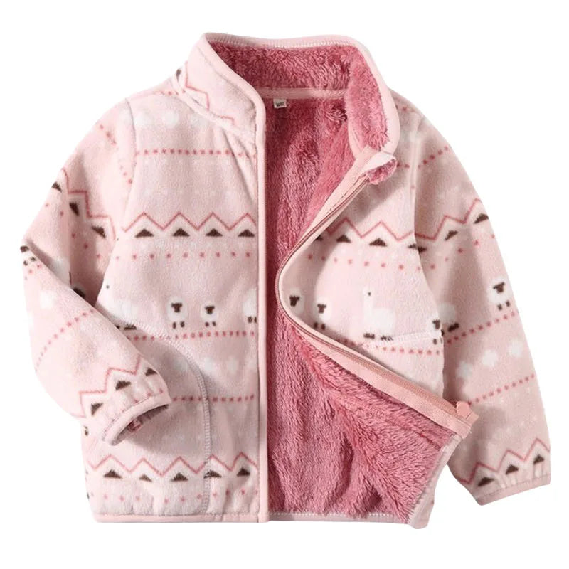 2-8T New Arrival Hearts Print Girls Winter Fleece Jackets Zipper Cute Cold Thick Baby Coats Children's Costume Outwear - Vestico