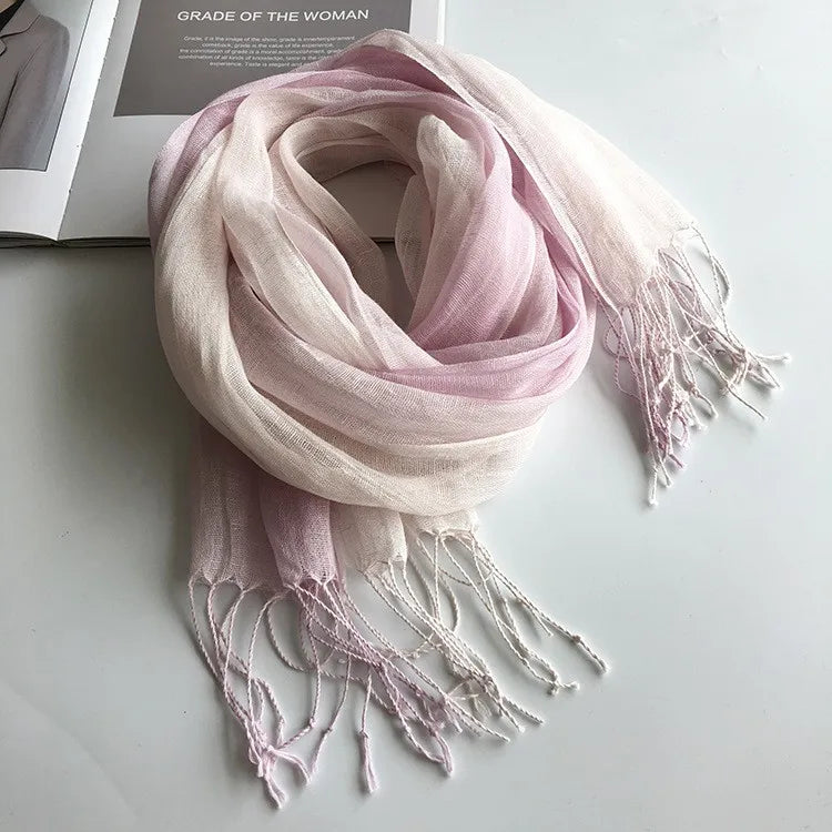 Écharpe Femme en Lin 100 % – Dégradé de Couleurs, Légère & Élégante - Vestico